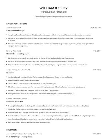 Employment Manager Resume