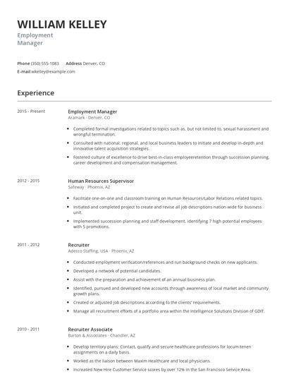 Employment Manager Resume