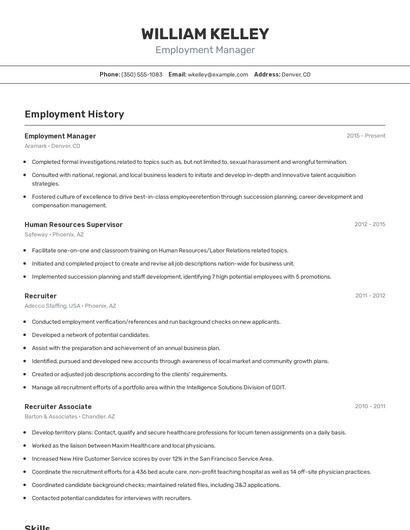 Employment Manager Resume
