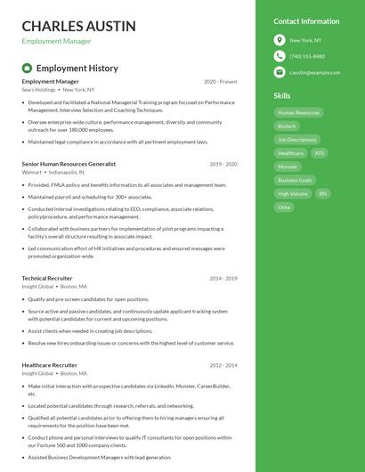 Employment Manager Resume