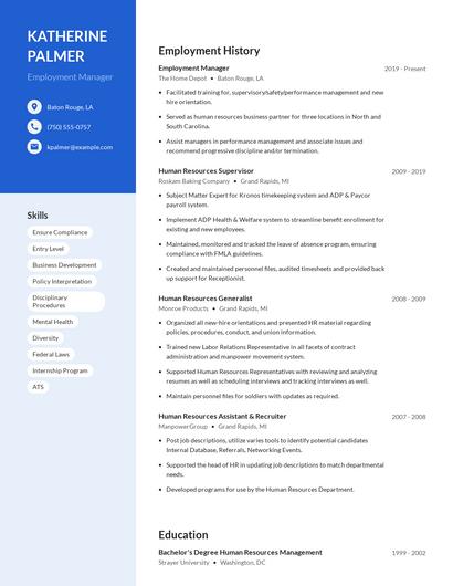 Employment Manager Resume