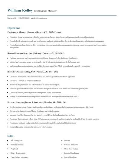 Employment Manager Resume