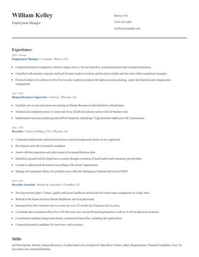 Employment Manager Resume
