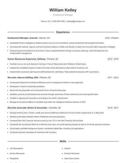 Employment Manager Resume