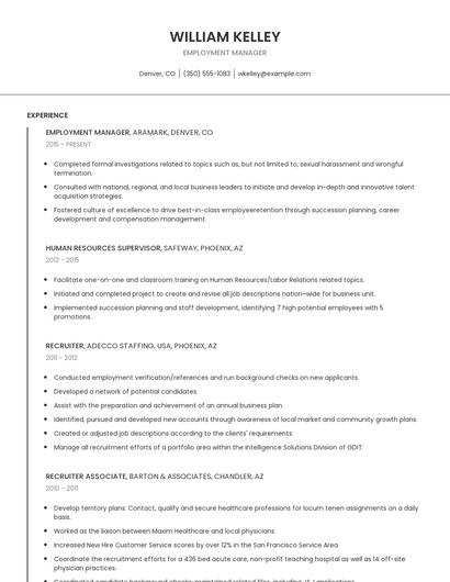 Employment Manager Resume