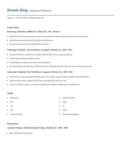 Endoscopy Technician Resume