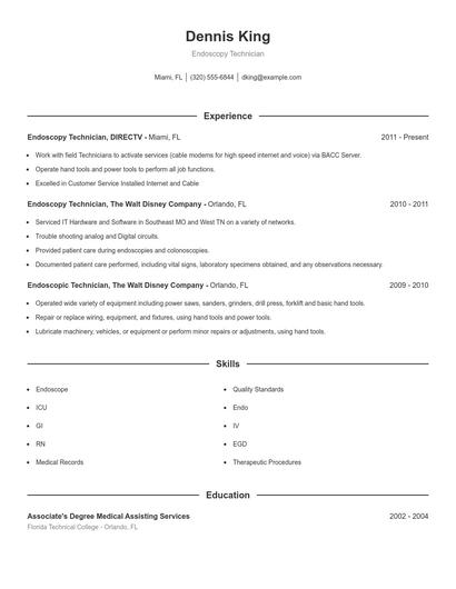 Endoscopy Technician Resume