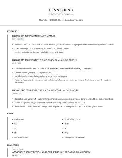Endoscopy Technician Resume