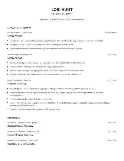 Energy Analyst Resume