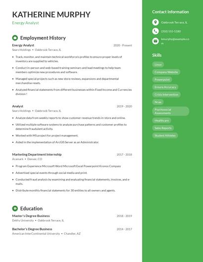 Energy Analyst Resume