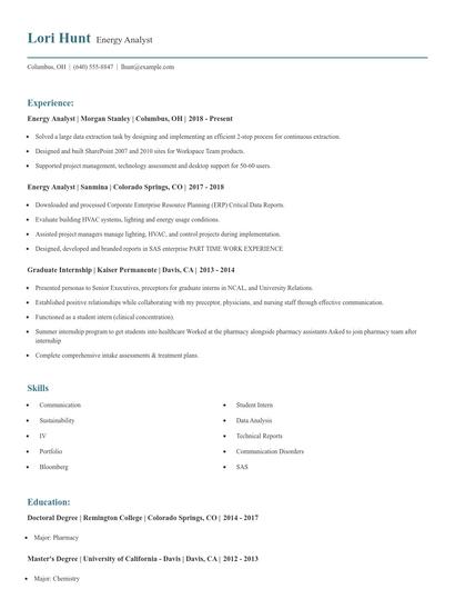 Energy Analyst Resume