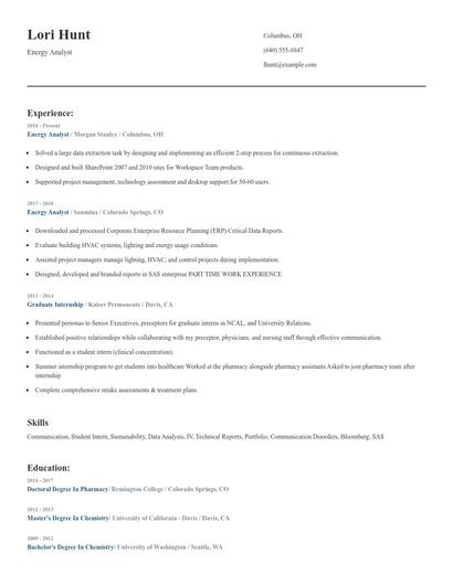 Energy Analyst Resume