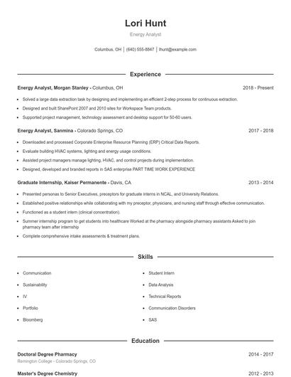 Energy Analyst Resume