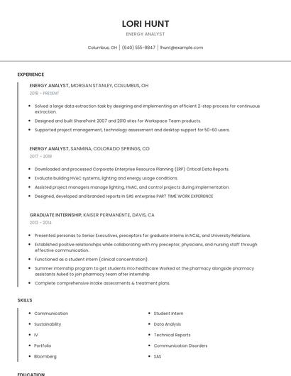 Energy Analyst Resume