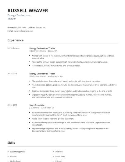 Energy Derivatives Trader Resume