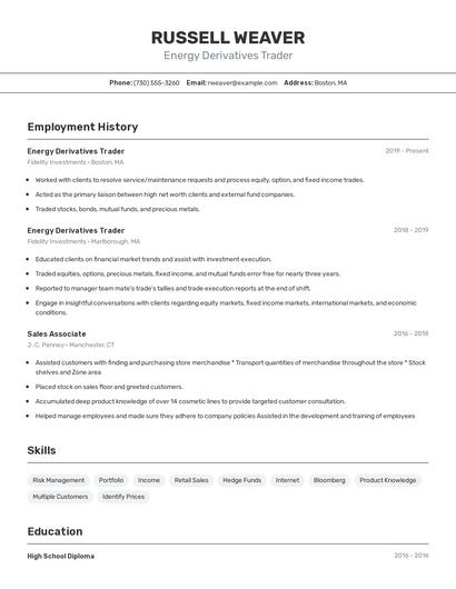 Energy Derivatives Trader Resume