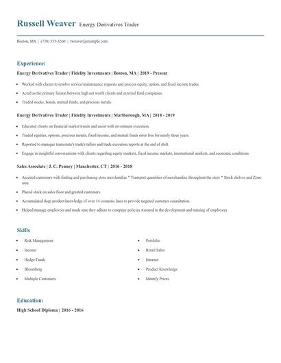 Energy Derivatives Trader Resume