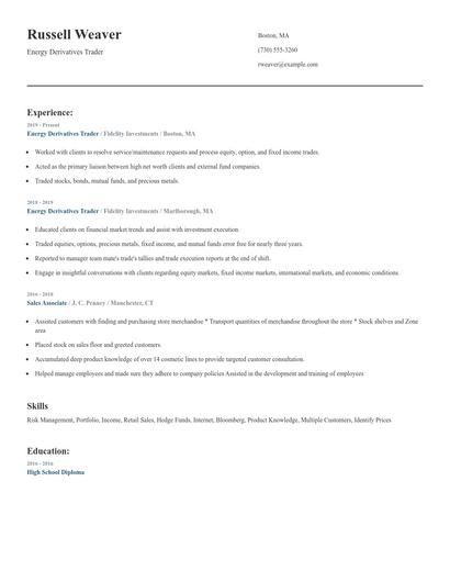 Energy Derivatives Trader Resume