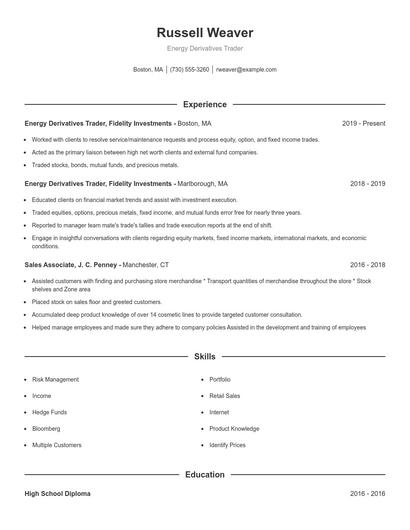 Energy Derivatives Trader Resume