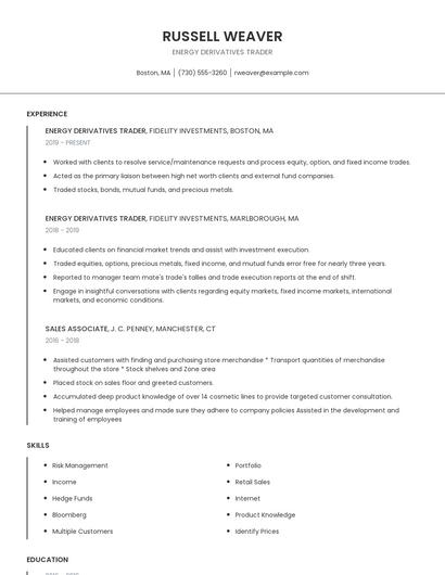 Energy Derivatives Trader Resume