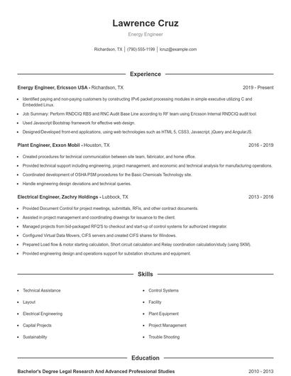 Energy Engineer Resume