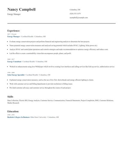 Energy Manager Resume