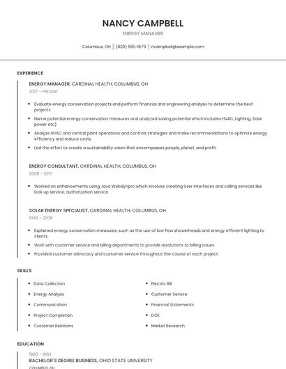 Energy Manager Resume