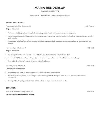 Engine Inspector Resume