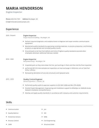 Engine Inspector Resume