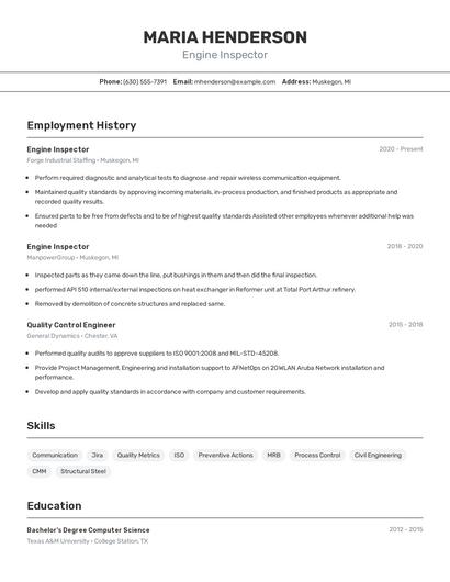 Engine Inspector Resume