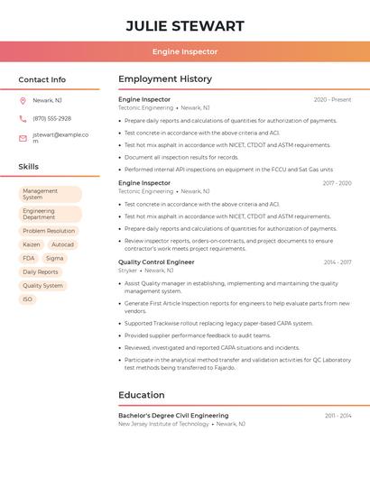 Engine Inspector Resume