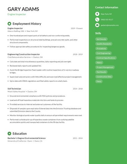 Engine Inspector Resume