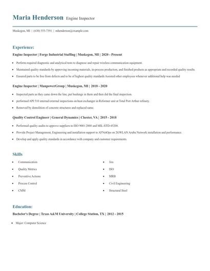 Engine Inspector Resume