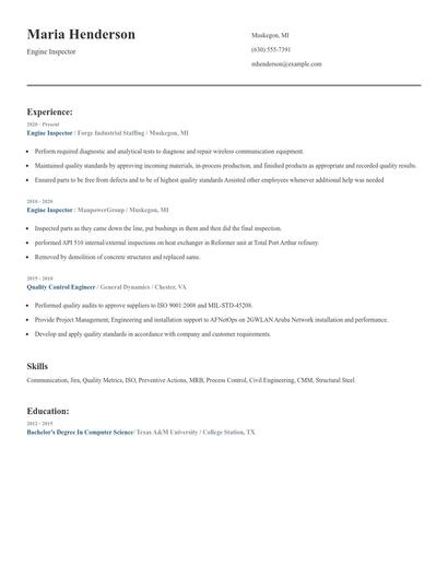 Engine Inspector Resume