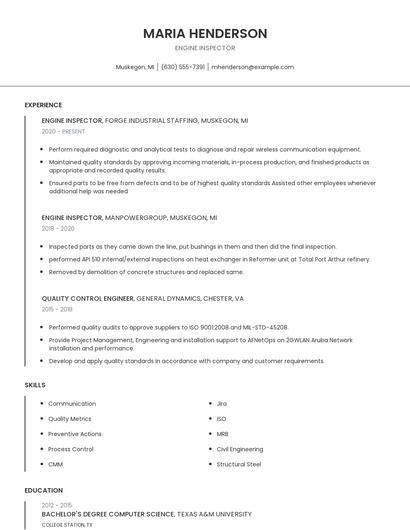 Engine Inspector Resume
