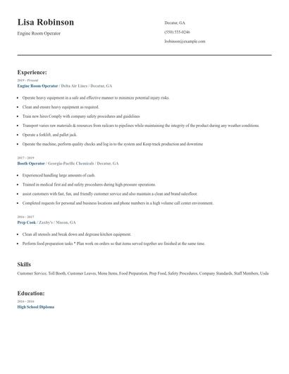 Engine Room Operator Resume