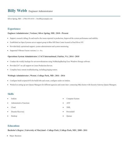 Engineer Administrator Resume