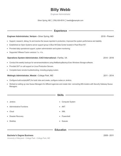 Engineer Administrator Resume
