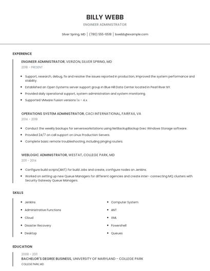 Engineer Administrator Resume