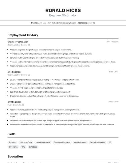 Engineer/Estimator Resume