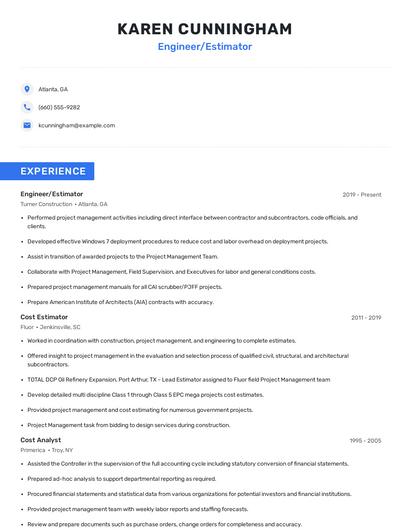 Engineer/Estimator Resume