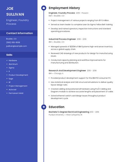 Engineer, Foundry Process Resume