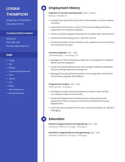 Engineer Of System Development Resume