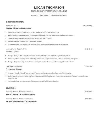 Engineer Of System Development Resume