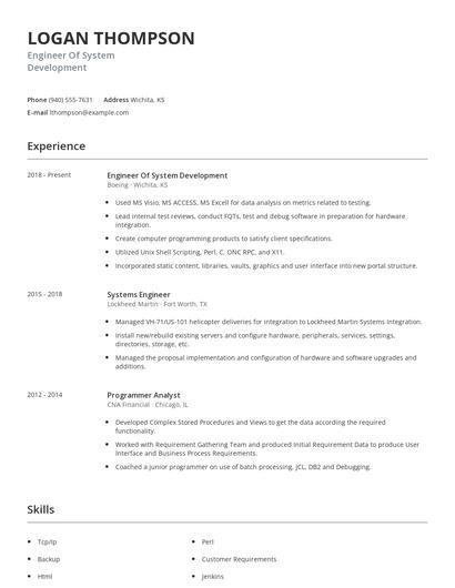 Engineer Of System Development Resume