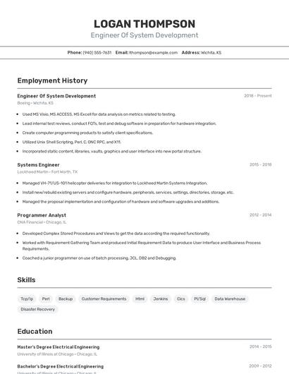 Engineer Of System Development Resume