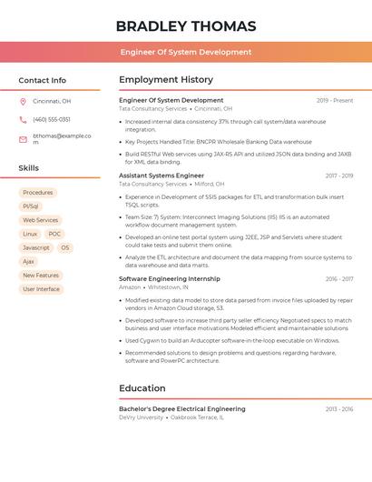 Engineer Of System Development Resume
