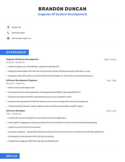 Engineer Of System Development Resume