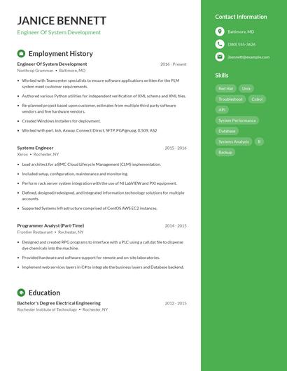Engineer Of System Development Resume