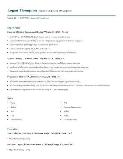 Engineer Of System Development Resume